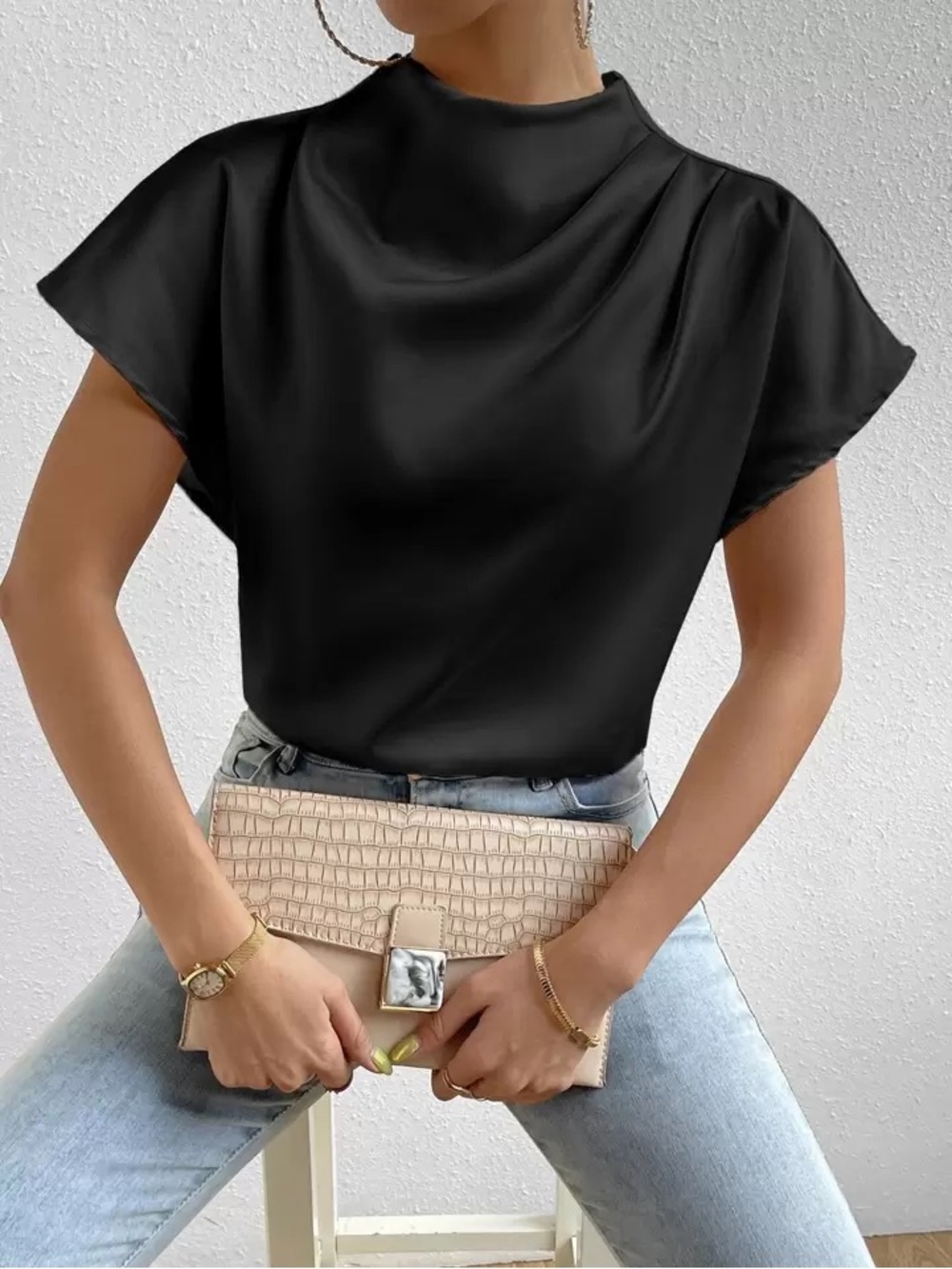 SHEIN Mock Neck Satin Blouse | Size XL